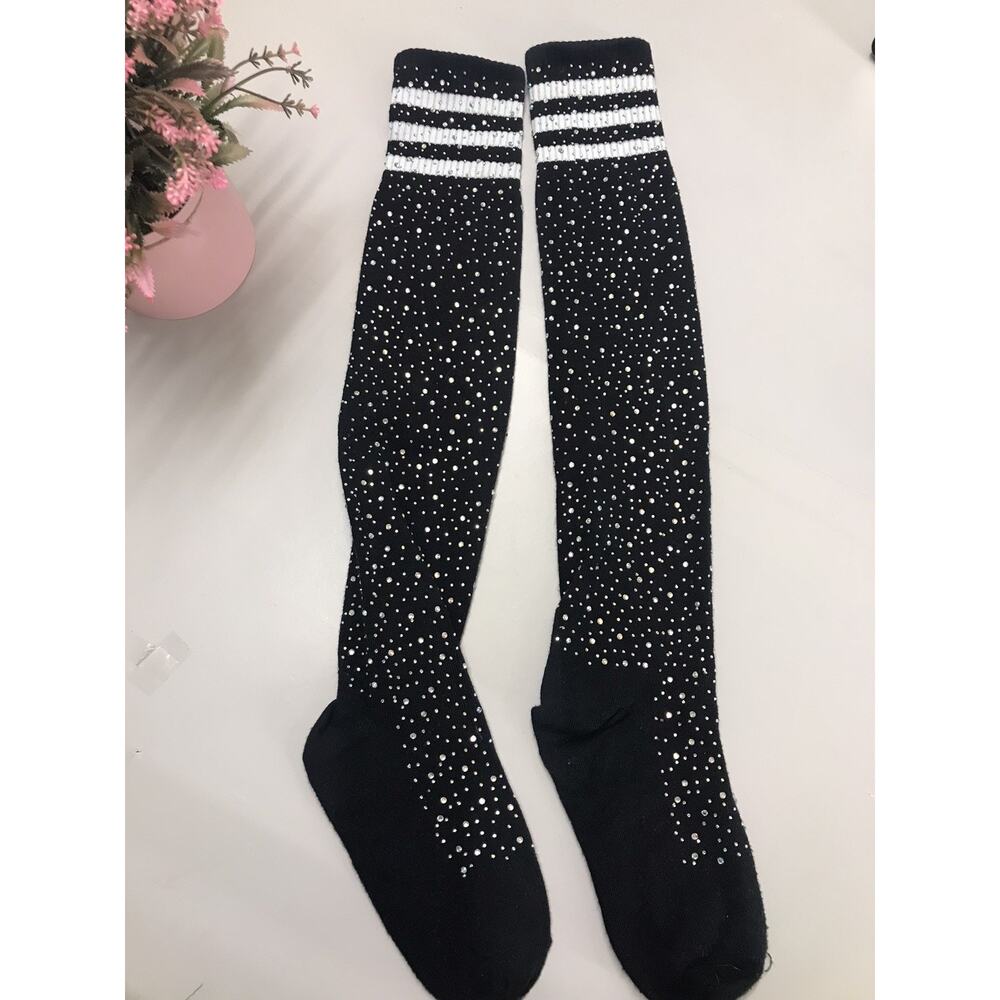 Women Stockings Over The Knee Socks Cotton Socks Rhinestones Thigh High OS blin